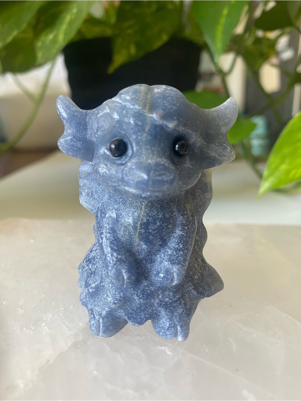 Hand-Carved Blue Aventurine Highland Cow Figurine